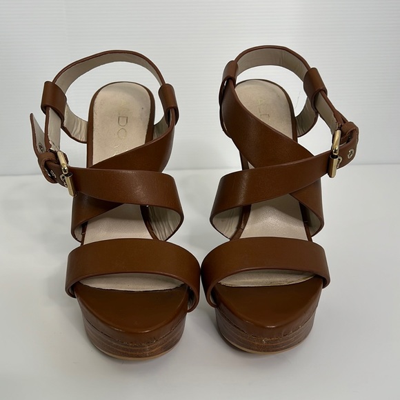 Cognac Brown Aldo Platform Strappy Heels Size 6.5 - Picture 3 of 5